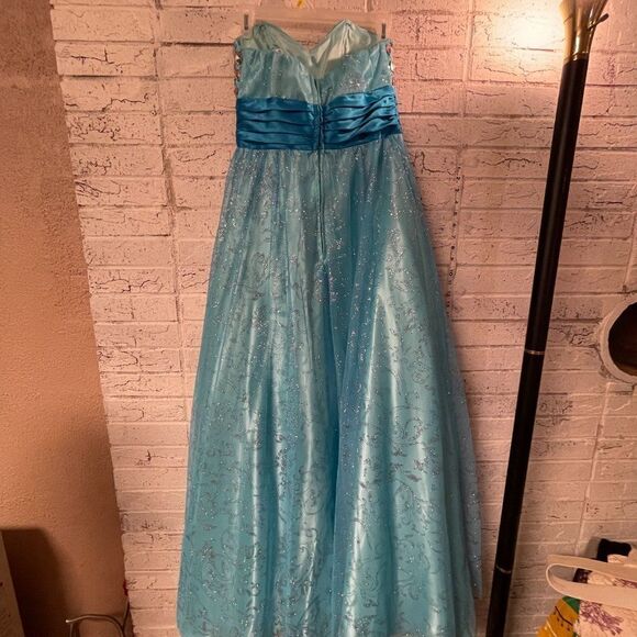 Dresses by Deb Blue Embellished Strapless Princess Prom Dress 7/8 - Picture 6 of 12